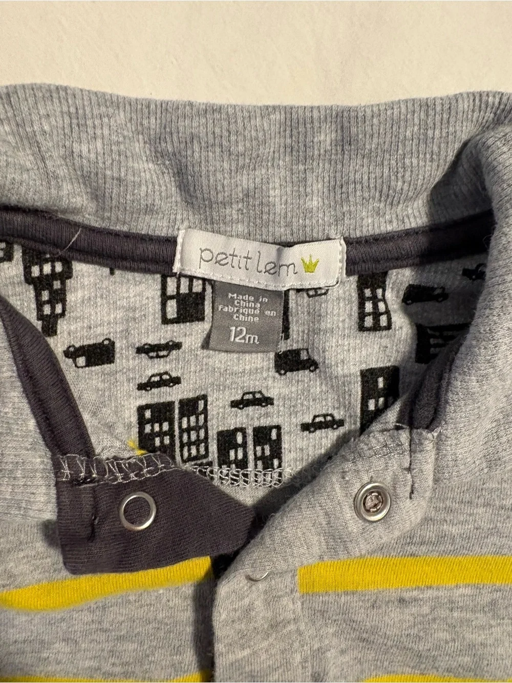 Petit Lem Gray and Yellow Striped One piece